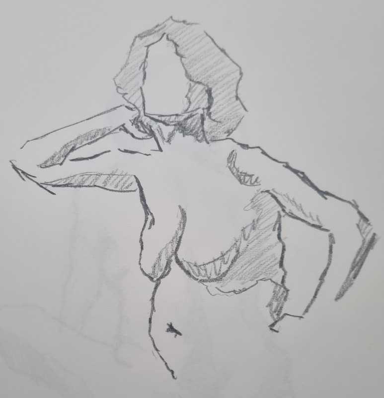 Woman, 2 of 6, standing, pencil