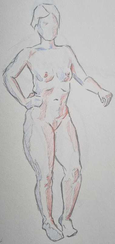 Woman, 1 of 4, standing, pencil/colour pencil