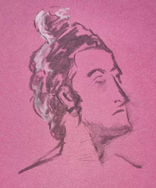 Woman, 6 of 9, quick portrait, charcoal and chalk on coloured paper