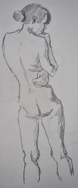 Woman, 3 of 7, standing, pencil