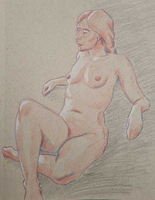 Woman, 1 of 2, colour pencil on tan paper