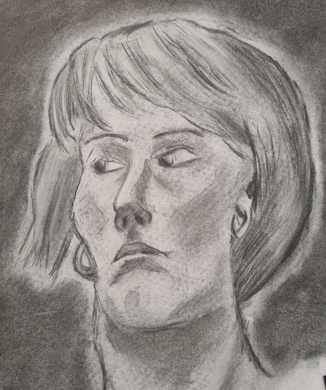 Woman, 2 of 2, portrait, charcoal