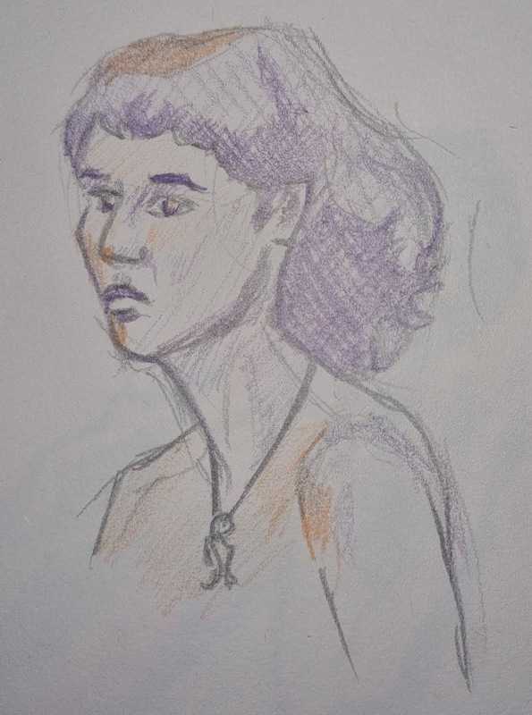 Woman, 1 of 3, portrait, pencil/colour pencil