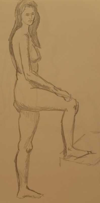 Woman, pencil, 3 of 5, raised foot