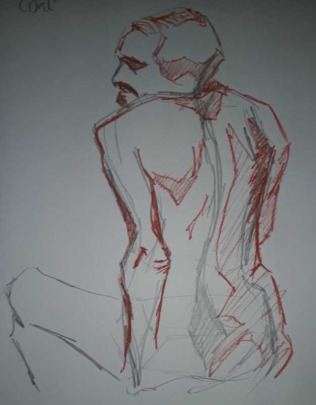 Man, 1 of 2, torso (rear), pencil and conte