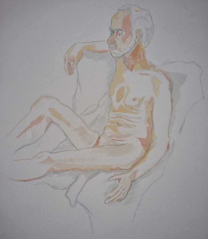 Man, 1 of 2, seated, watercolor