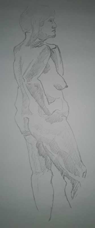 Woman, 3 of 3, standing (profile), pencil