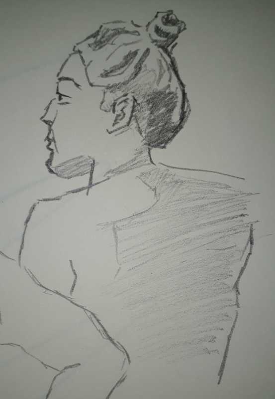 Woman, 5 of 5, portrait (over shoulder), pencil