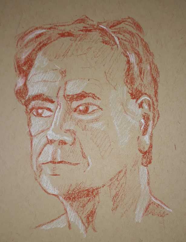 Man, 7 of 7, portrait, conte on tan paper