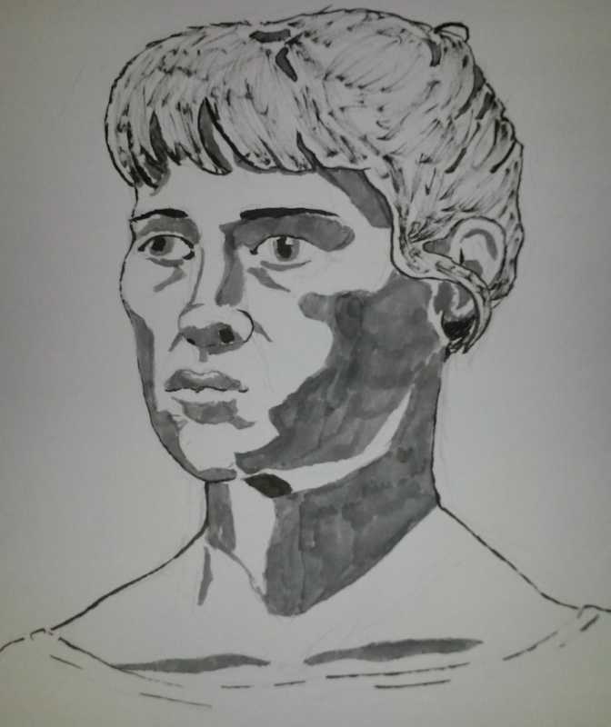 Portrait, woman, heavy inks