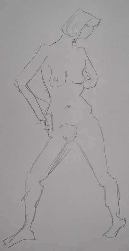 2 of 9, woman, standing, pencil, 2 minutes