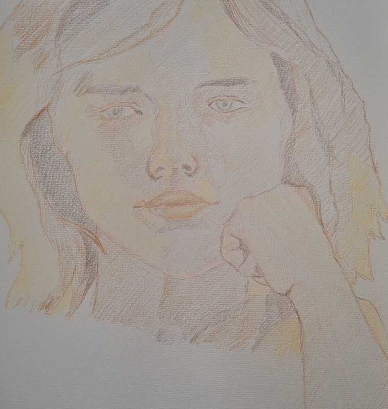 Woman, portrait, coloured pencil