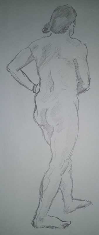 Woman, 1 of 7, standing (rear), pencil