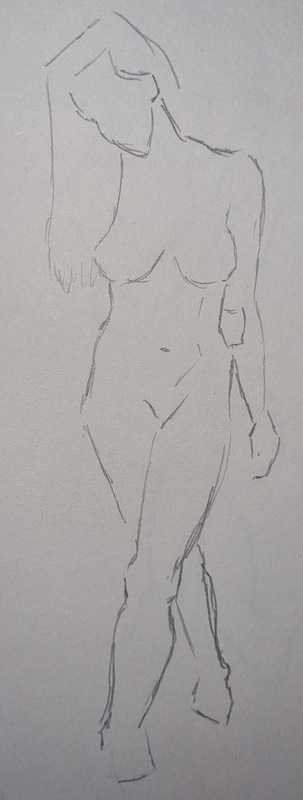 Woman, 1 of 2, standing, pencil