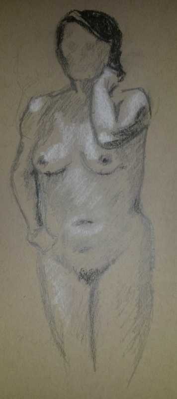 Woman, 1 of 4, standing, brown paper