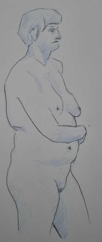 Woman, 2 of 5, standing, pencil/blue pencil