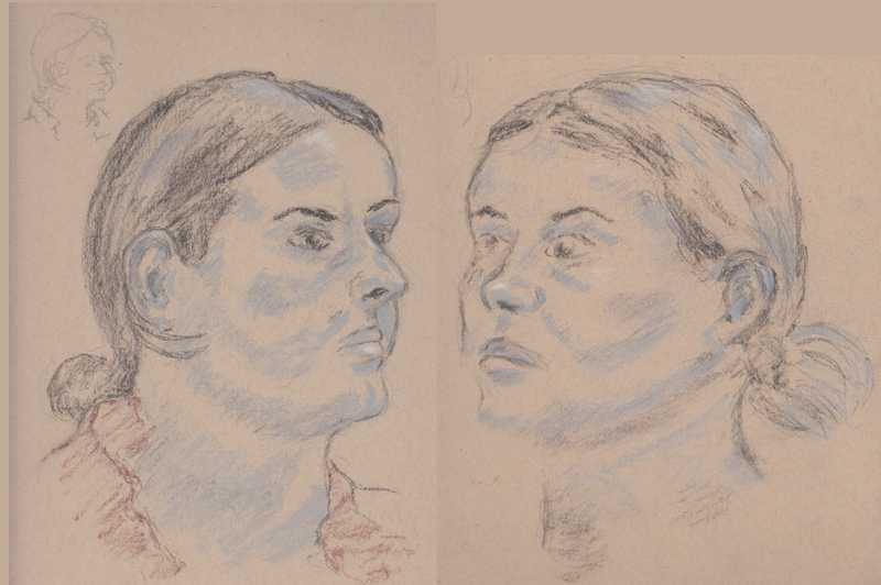 Portrait, woman, Conte crayon on tan paper
