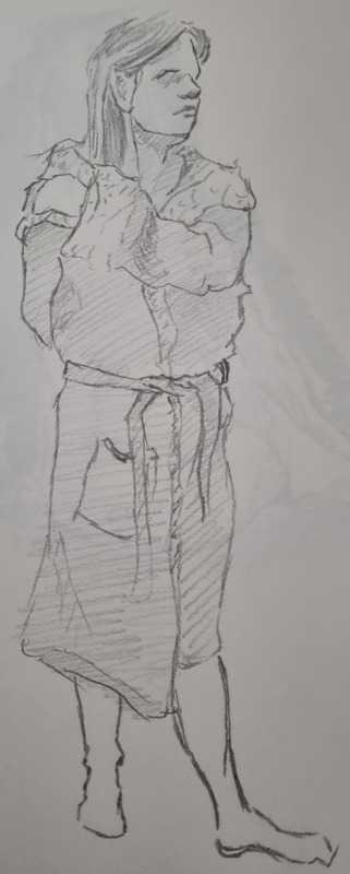 Woman, 7 of 8, standing, pencil