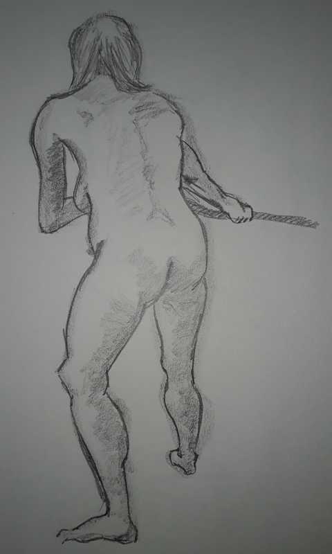 Woman, 1 of 5, standing (rear), pencil