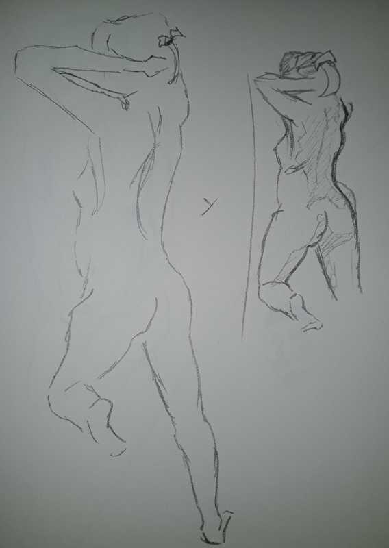 Woman, 5 of 5, standing, rear, 2 takes, pencil