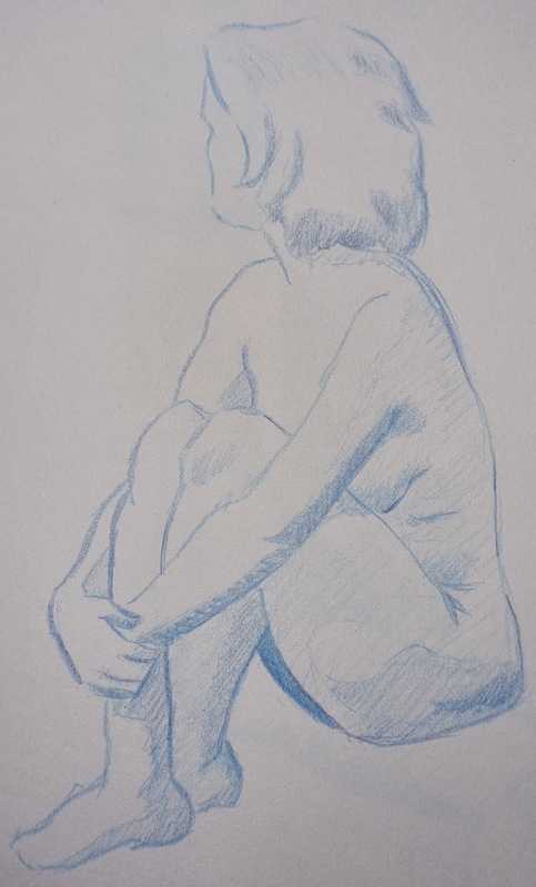 Woman, 3 of 6, sitting, coloured pencil