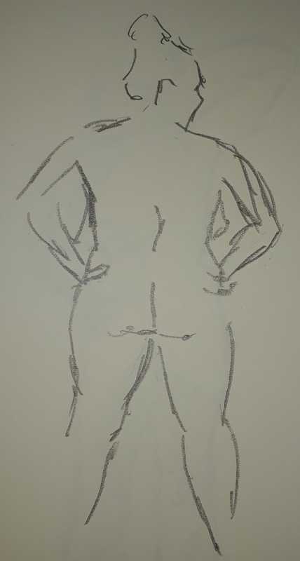 Woman, 3 of 5, standing (rear, 1 min), pencil