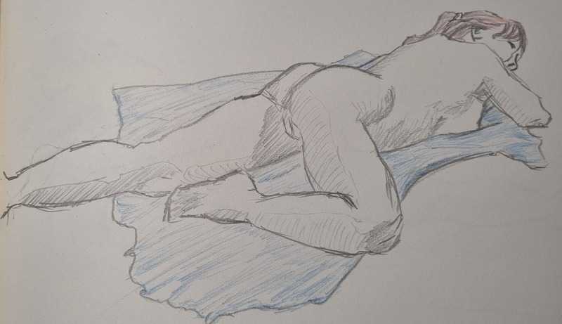 Woman,2 of 2, standing, pencil and blue pencil