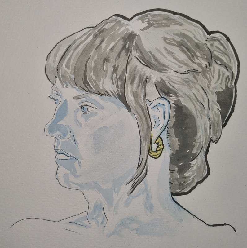 Woman, portait, watercolour and ink