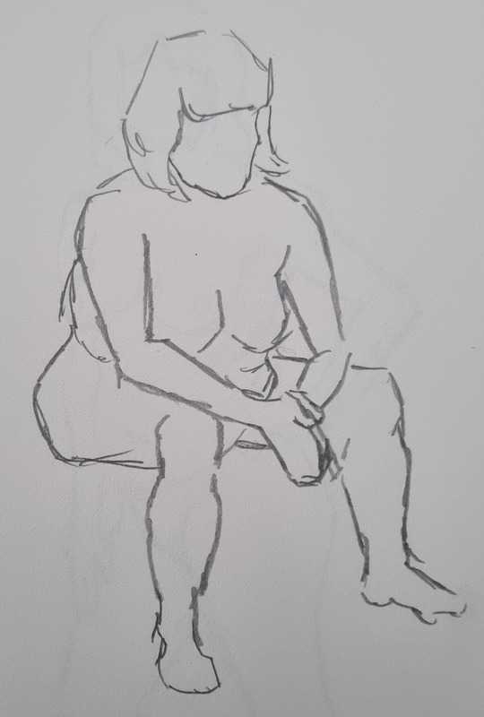 Woman, 1 of 7, seated, pencil