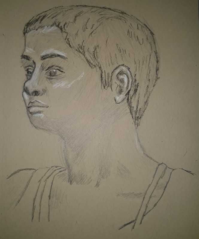 Woman, 1 of 2, portrait, tan paper