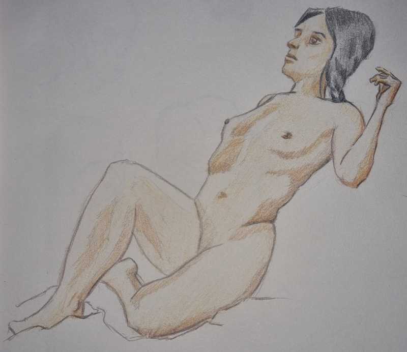Woman, 6 of 6, reclined, colour pencil