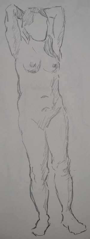 Woman, 1 of 3, standing, pencil