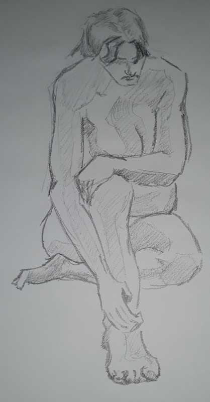 Woman, 1 of 2, kneeling, pencil