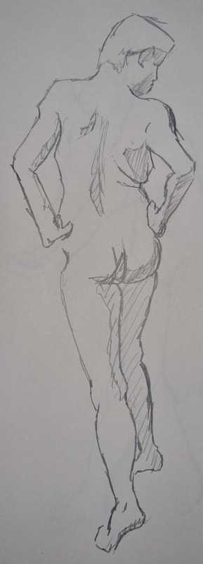 Woman, 1 of 4, standing, pencil