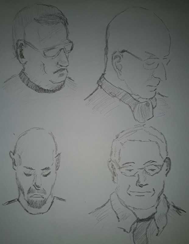 Artists, quick portraits, pencil