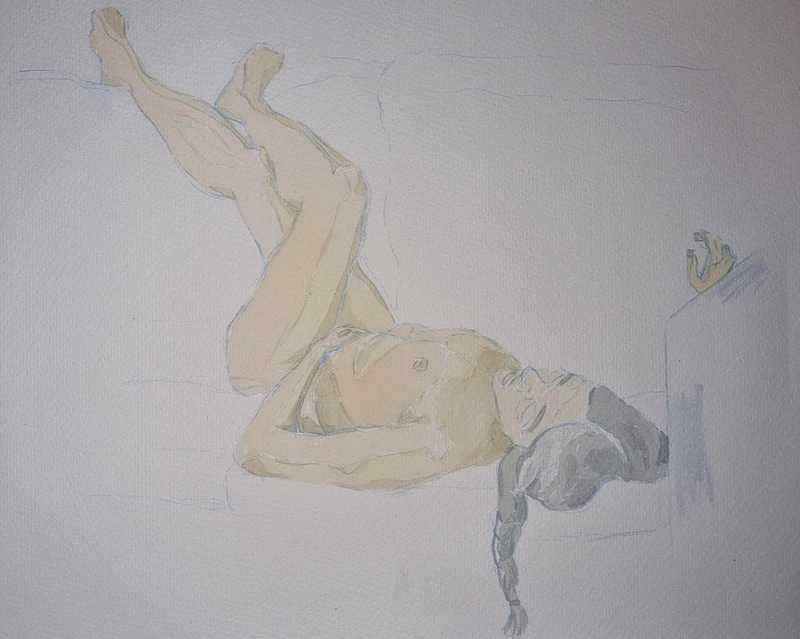Woman, 1 of 2, lying, watercolor