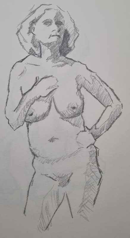 Woman, 4 of 6, standing, pencil