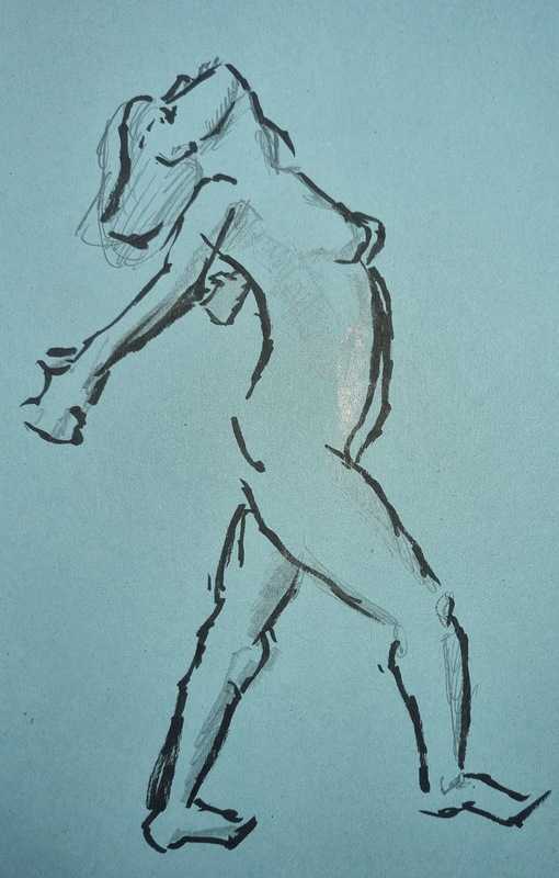 Woman, 9 of 11, pencil/ink/coloured paper, standing, 4 minutes