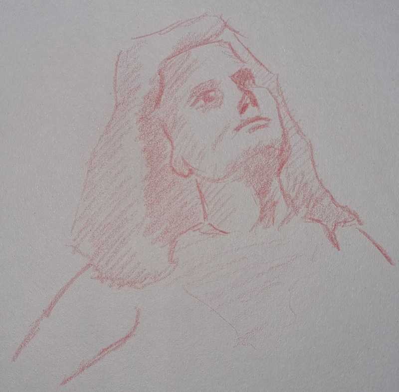 Woman, 10 of 10, portrait, red pencil