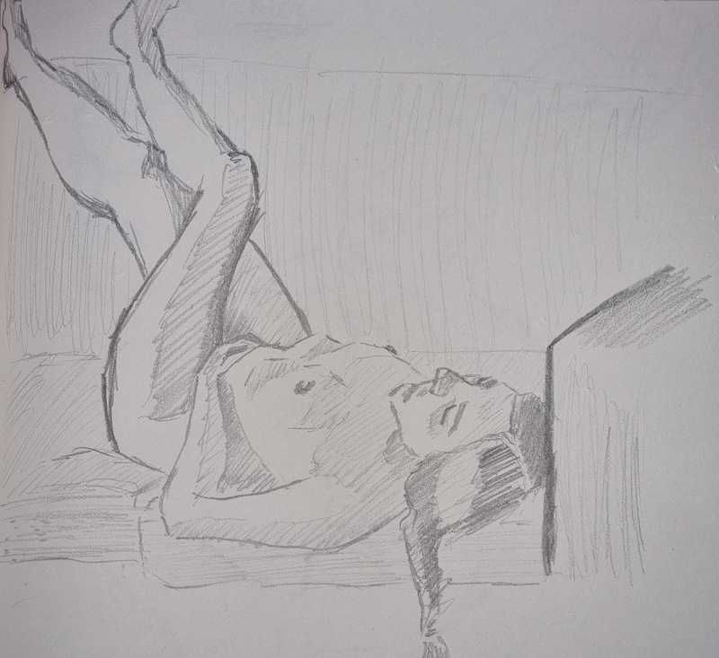 Woman, 2 of 2, lying, pencil