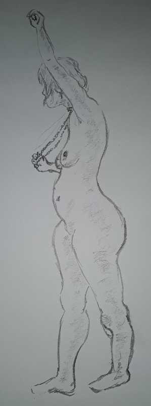 Woman, 1 of 3, standing (side), pencil