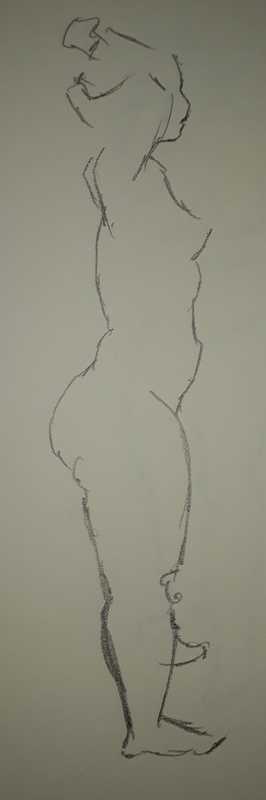 Woman, 1 of 5, standing (side, 1 min), pencil