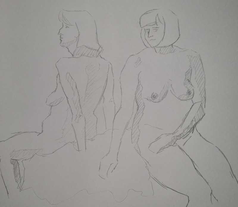 4 of 9, women, seated, pencil