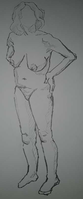 Woman, 2 of 2, standing, pencil