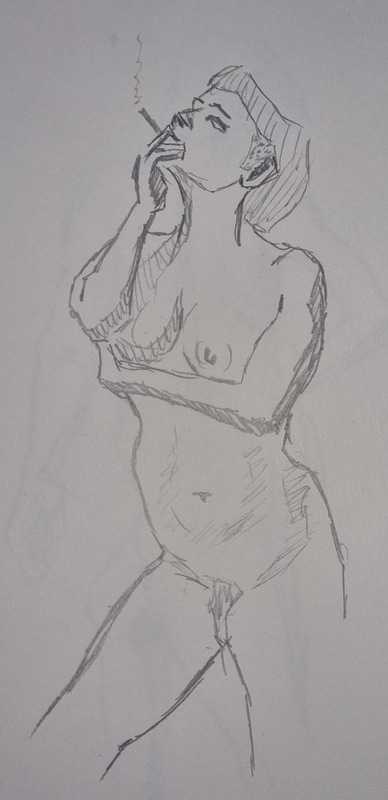 Woman, 2 of 6, standing, pencil