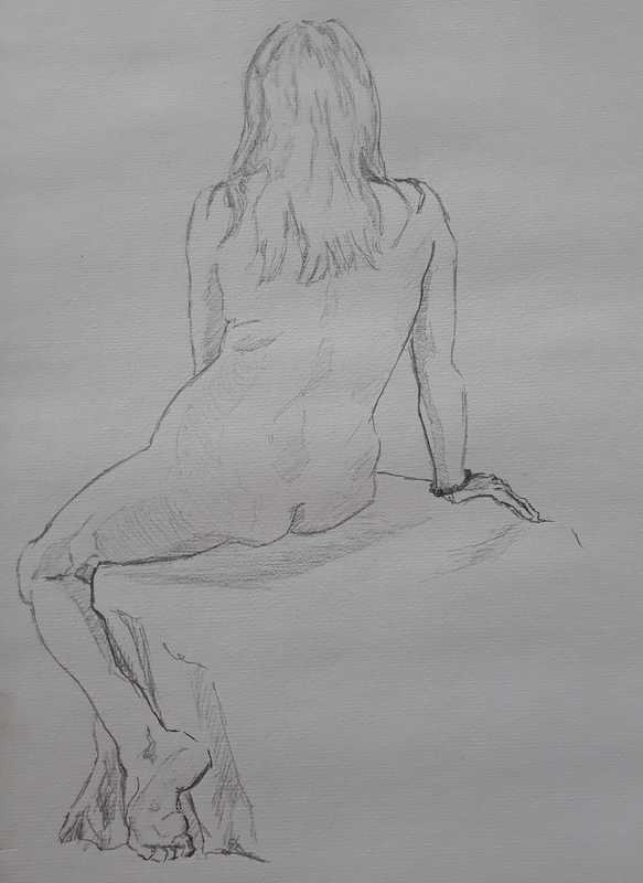 Woman, 4 of 7, seated (rear), 1 of 2, pencil