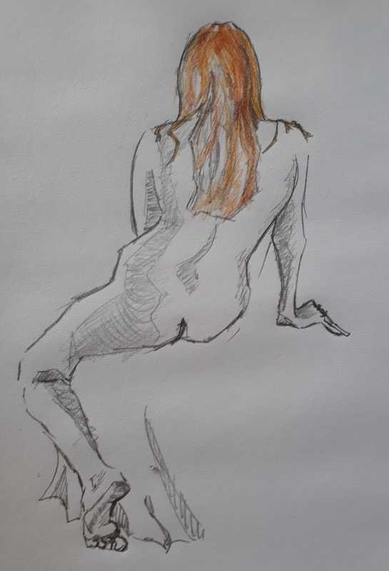 Woman, 5 of 7, seated (rear), 2 of 2, pencil and coloured pencil