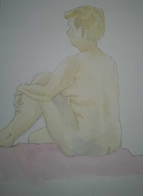 Woman, 1 of 5, seated (profile), pencil and atercoulor