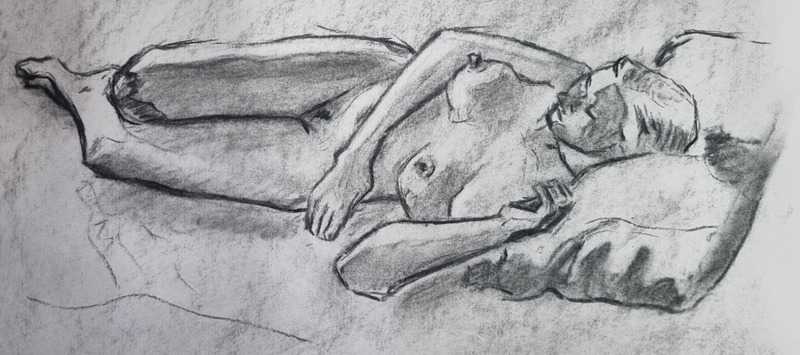 Woman, 1 of 2, reclined, charcoal