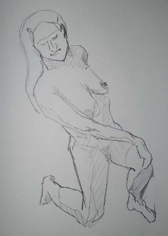 Woman, 1 of 6, kneeling, pencil